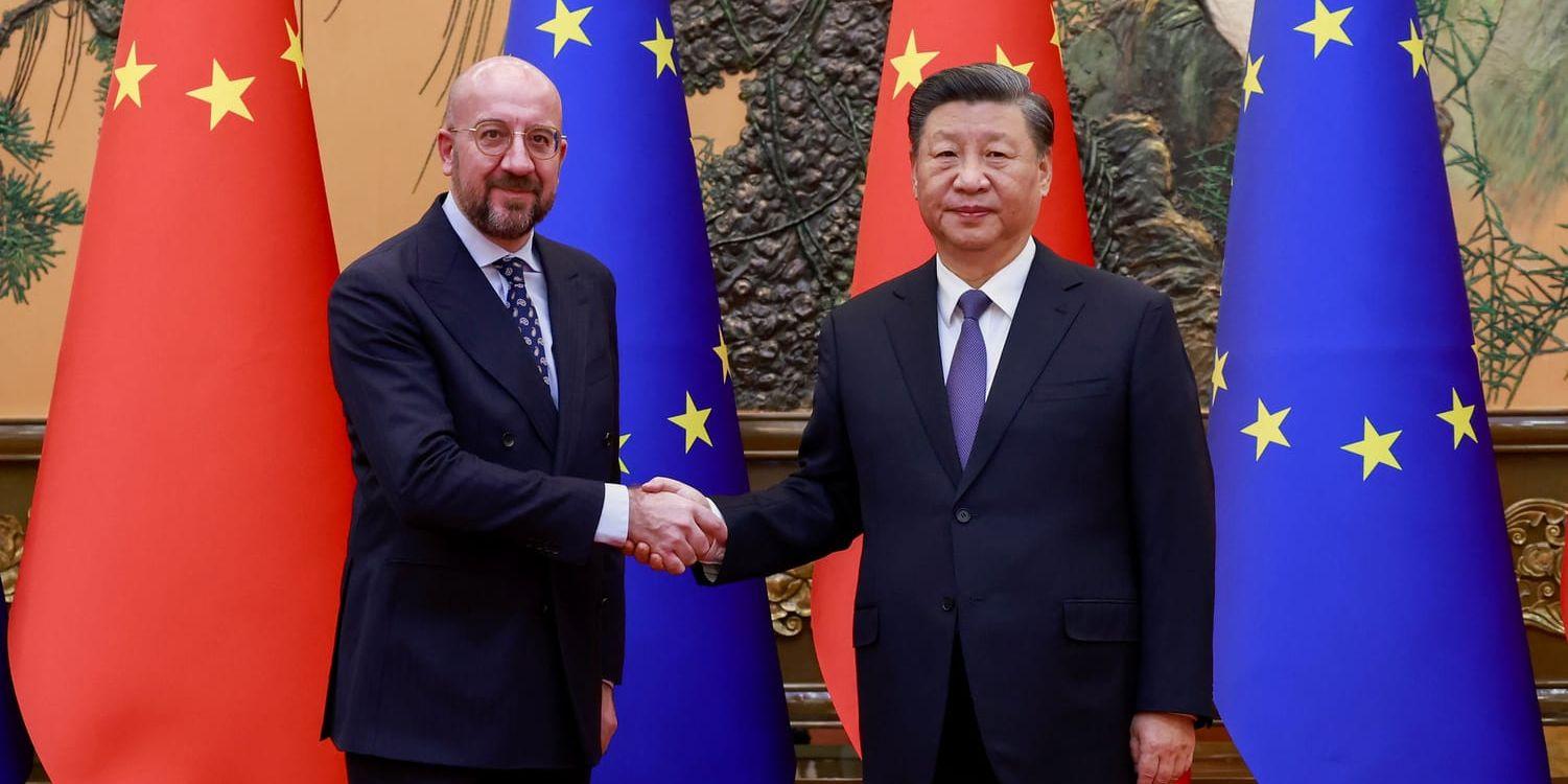 Europeiska rådets ordförande Charles Michel och Kinas ledare Xi Jinping.