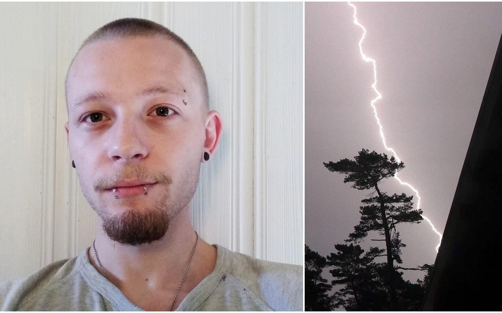 Felix Svensson och hans vänner blev nästan träffade av blixten under tisdagens åskoväder. Bilden på blixten är en arkivbild.